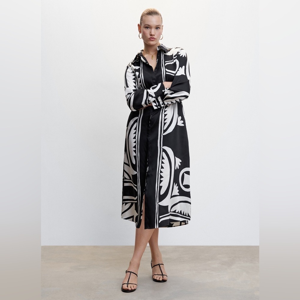 Mango Black and White Graphic Long Sleeve Dress - Picture 7 of 8